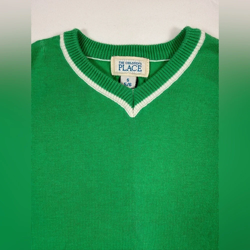 THE CHILDREN'S PLACE Boys Y2K Preppy 100% Cotton Kelly Green Knit Sweater Vest S